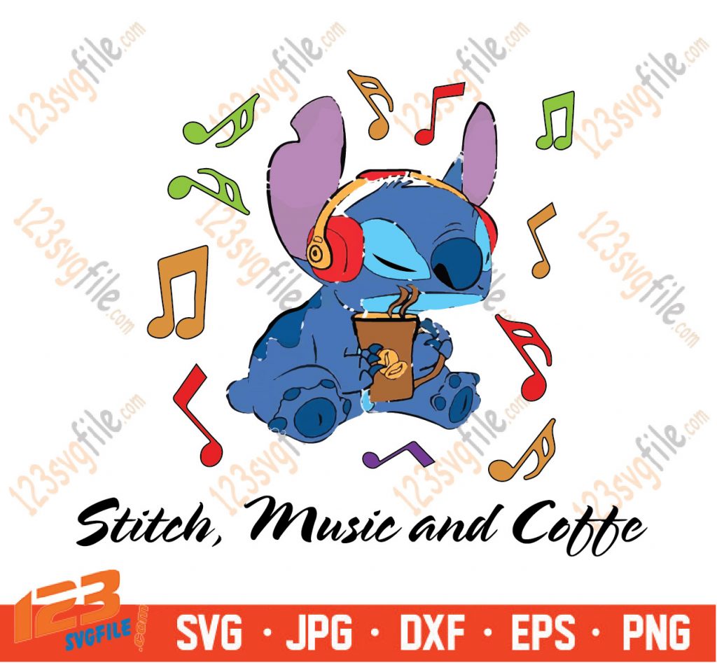 Stitch Music And Coffee SVG PNG EPS DXF – Disney Funny Stitch Lover