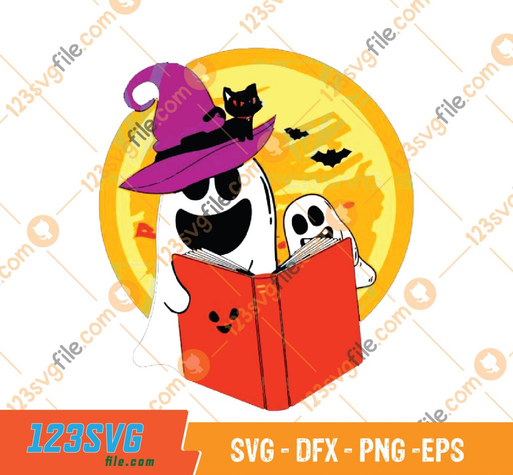 Boo Reading Book With Black Cat Horror Night On Halloween Read Book ...